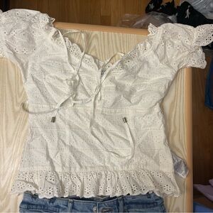 Guess White Eyelet Lace Women's Top